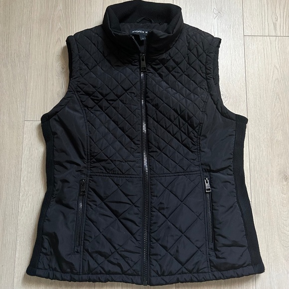 Andrew Marc Women's Black Quilted Puffer Vest Full Zip Stretch Size Large - Picture 1 of 9